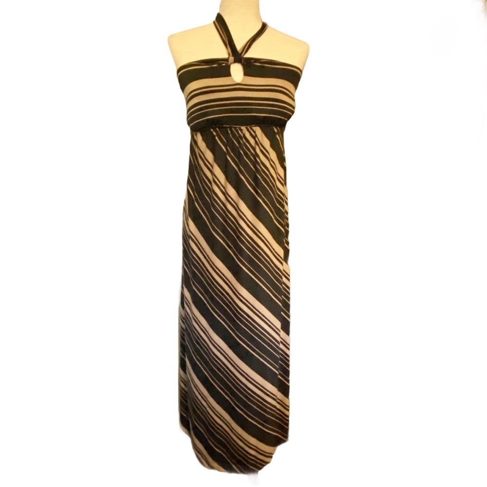 Soma Halter Maxi Dress Small Striped Stretch Resort Vacation Boho Beach